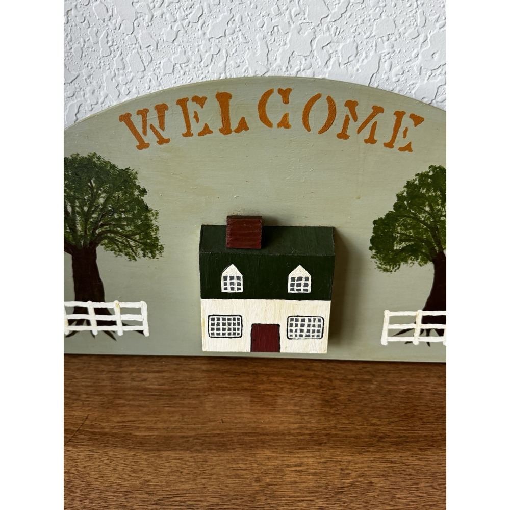 Vintage Hand-Painted Wooden Welcome Sign | Rustic Folk Art Cottage Core Decor - Picture 3 of 8